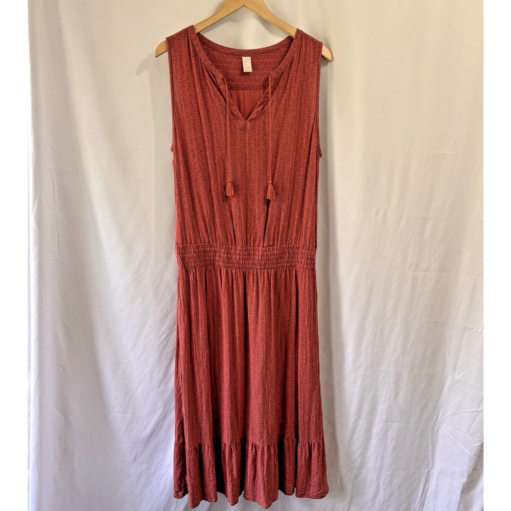 Prana Terracotta Sleeveless Midi Dress with Tassel Ties